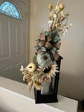 Swag for fall lantern, wreath swag, blue and beige