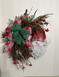 Handmade Santa Face Christmas Door Wreath – Faux Greenery, Holly Berries & Festive Bow