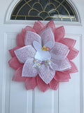 Easter Bunny Wreath: Burlap Flower, Spring Door Decor