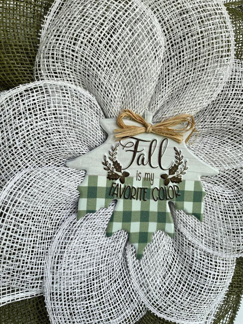 Fall Door Wreath: Olive Green & White Burlap Petals