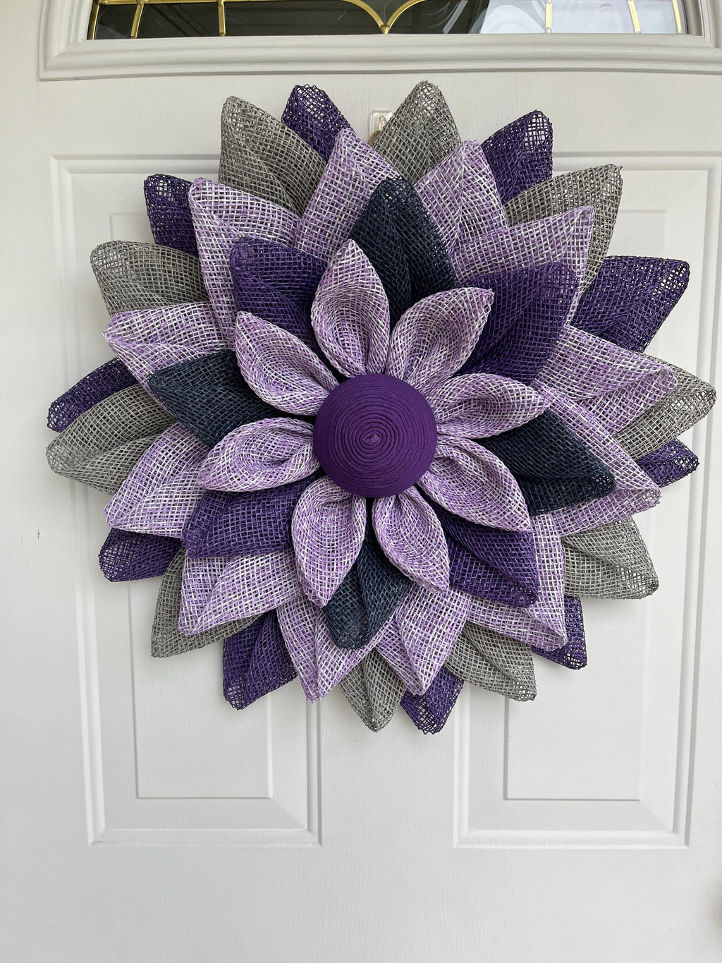 Handmade Fall Flower Petal Wreath – Purple, Violet & Gray Door Décor