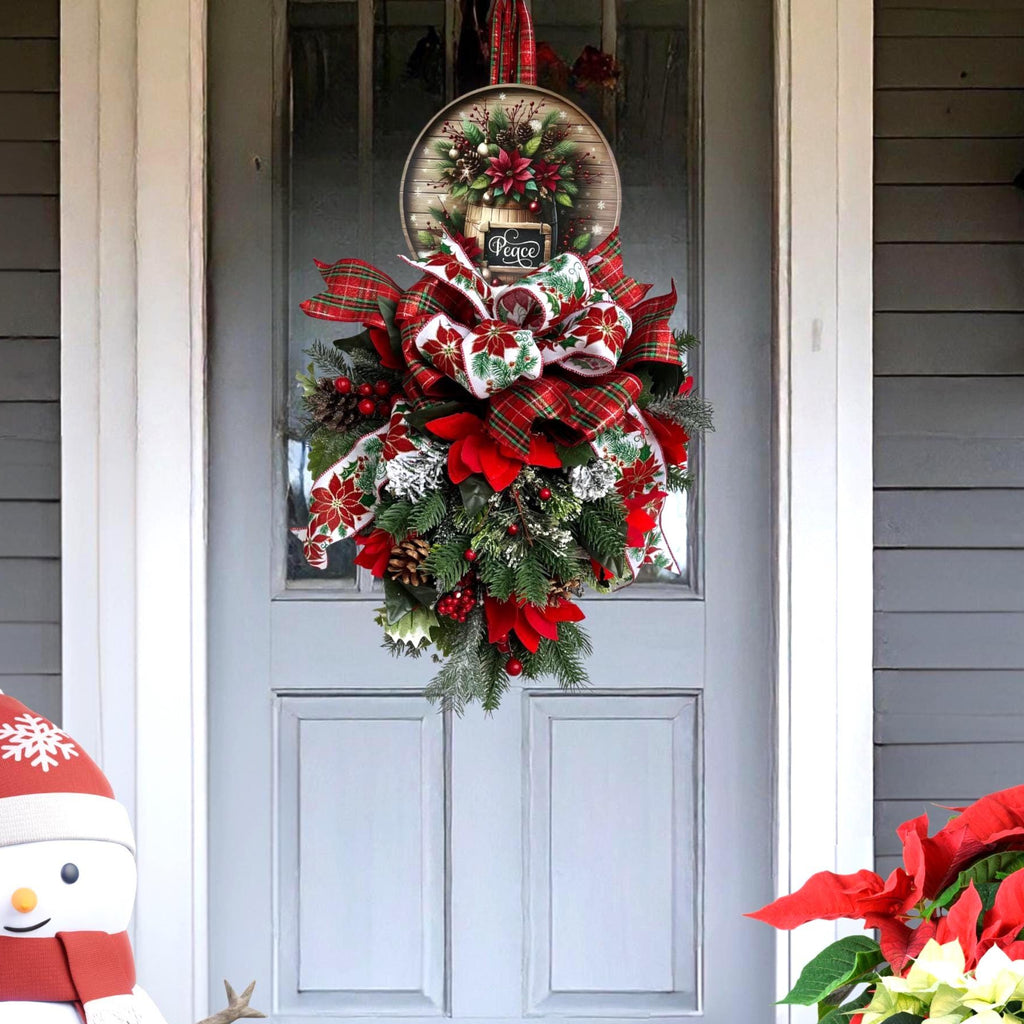 Christmas Door Swag – Poinsettia Arrangement & "Peace" Sign
