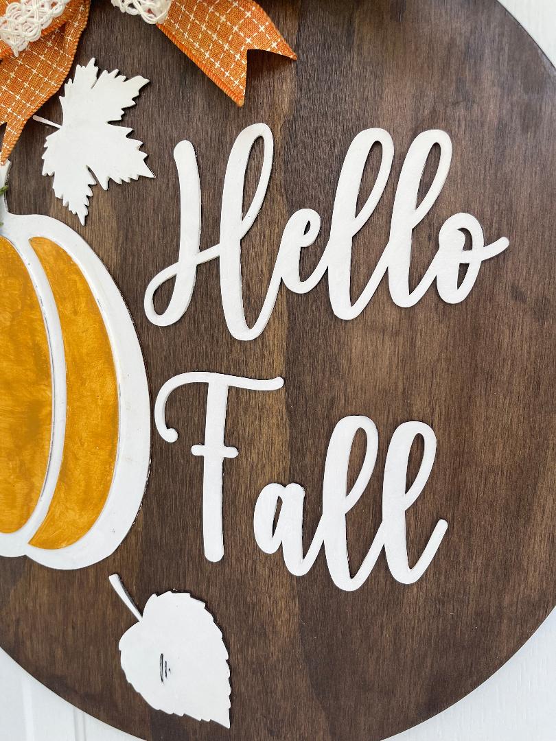 Fall door wood sign: Pumpkin & Leaves Decor, Hello Fall