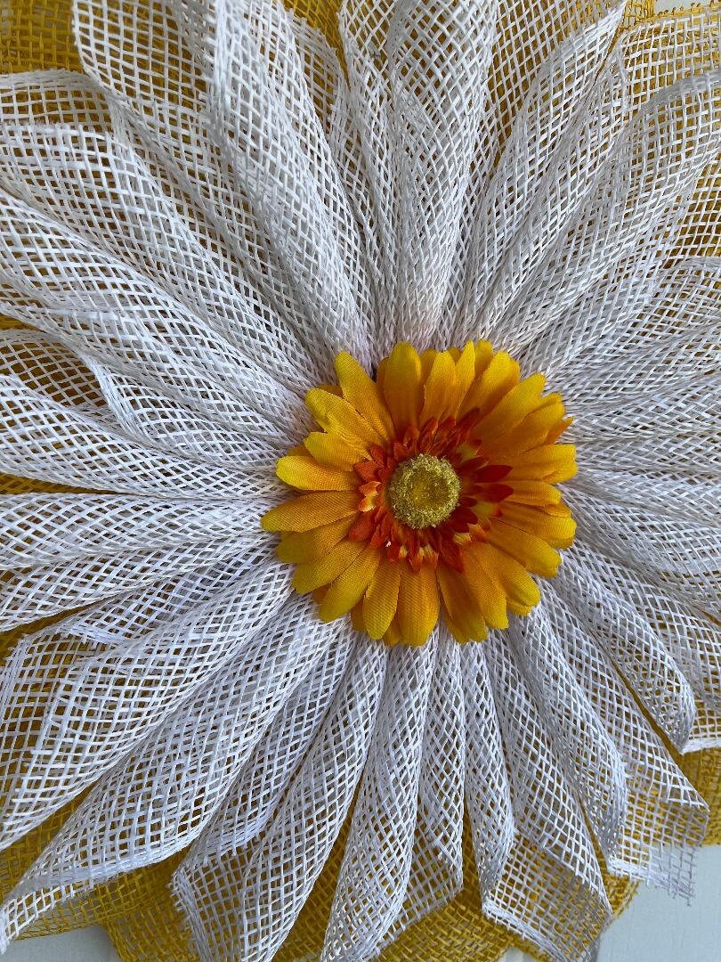 Handmade Orange Sunflower Door Wreath – Burlap Petal Wreath for Spring & Summer Décor