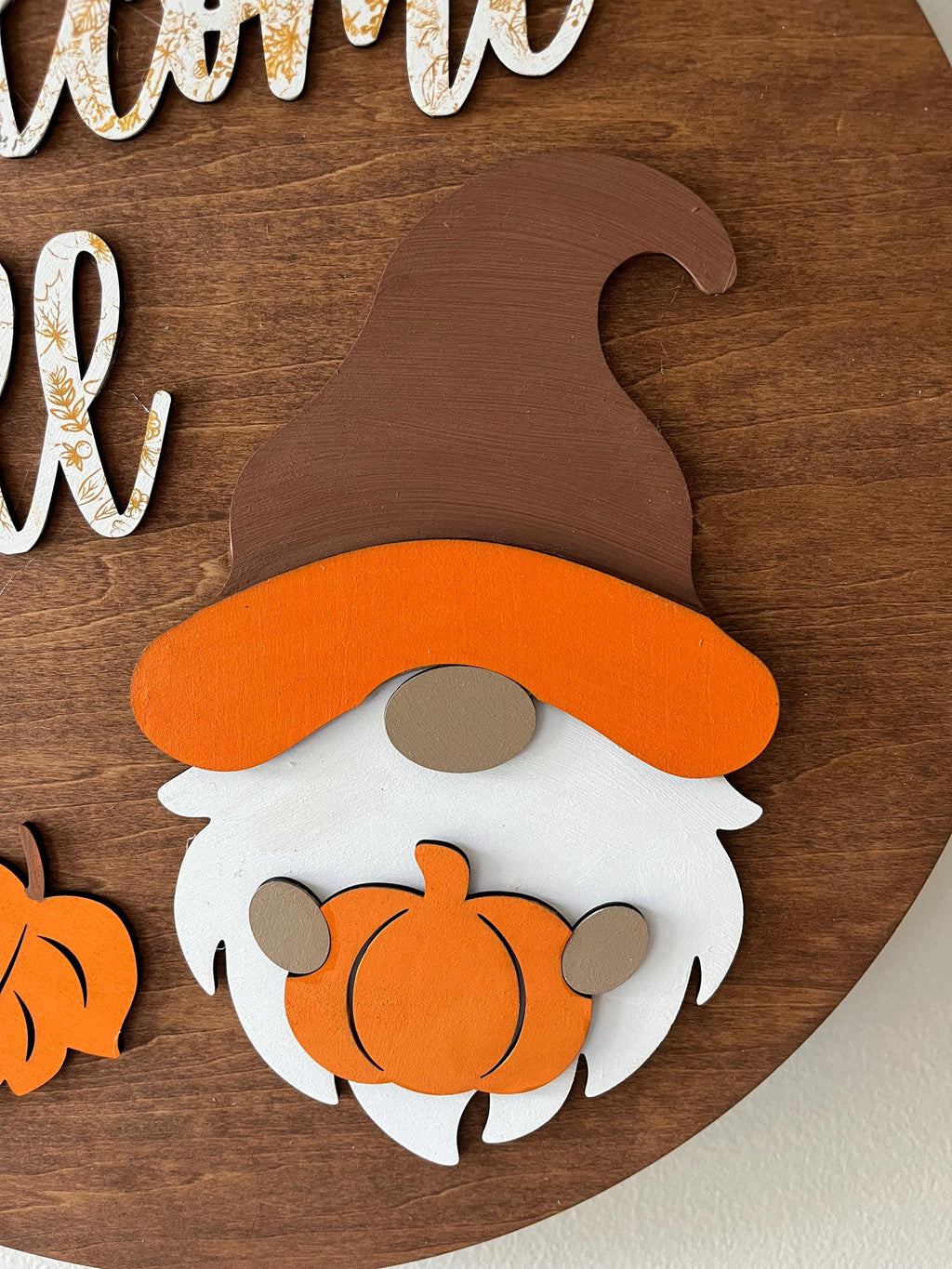 Welcome Fall Gnome Door Sign: Hand Painted Wood Autumn Decor