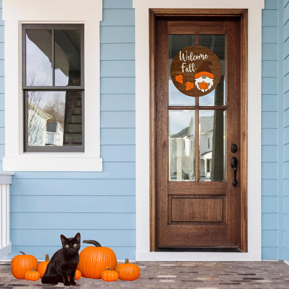 Welcome Fall Gnome Door Sign: Hand Painted Wood Autumn Decor