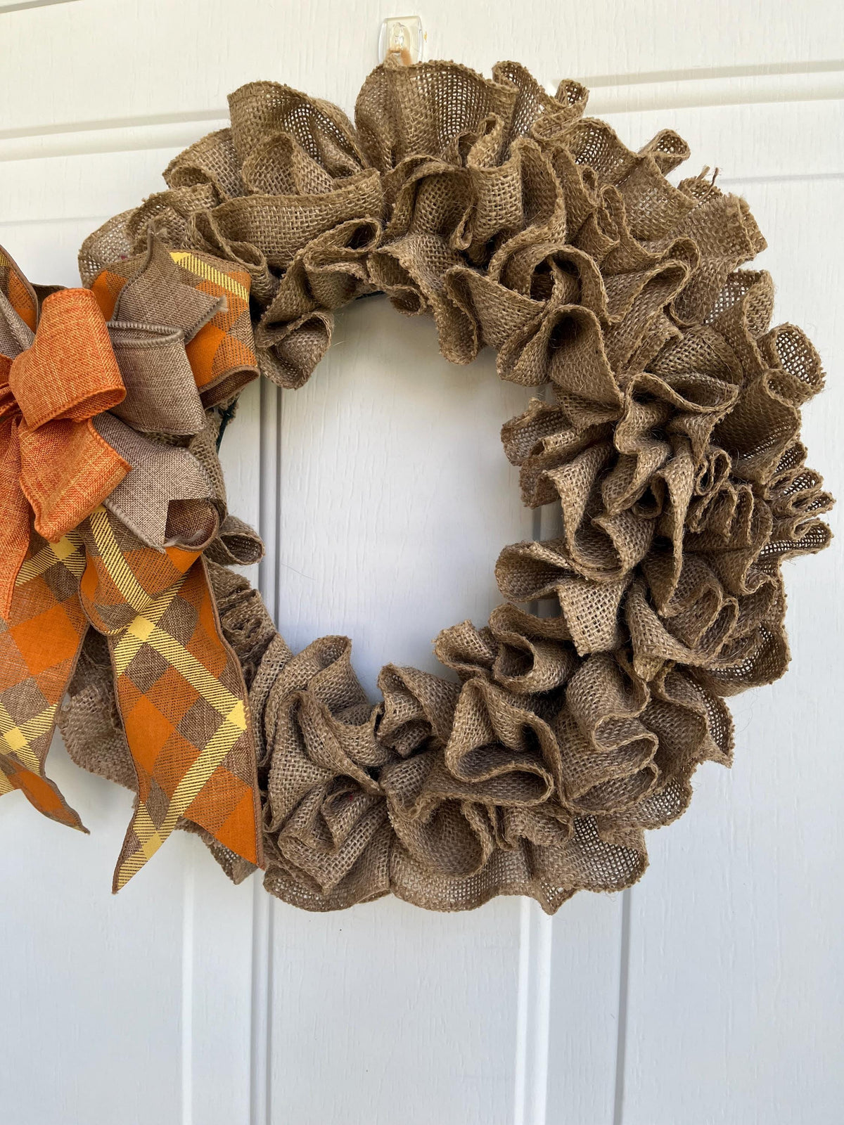 Fall Burlap Door Wreath | Orange & Beige Bow | Rustic Autumn Door Decor