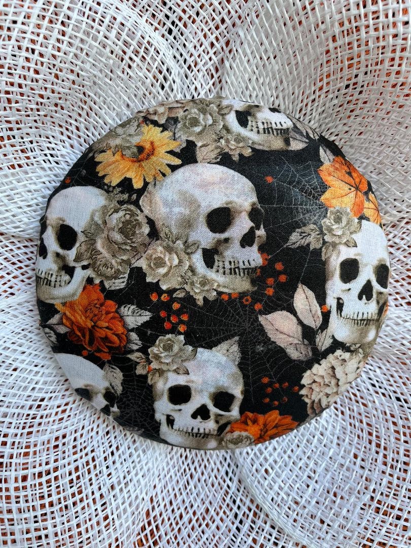 Handmade Large Halloween Door Wreath – Orange & Black Poly Burlap with Skeleton Centerpiece