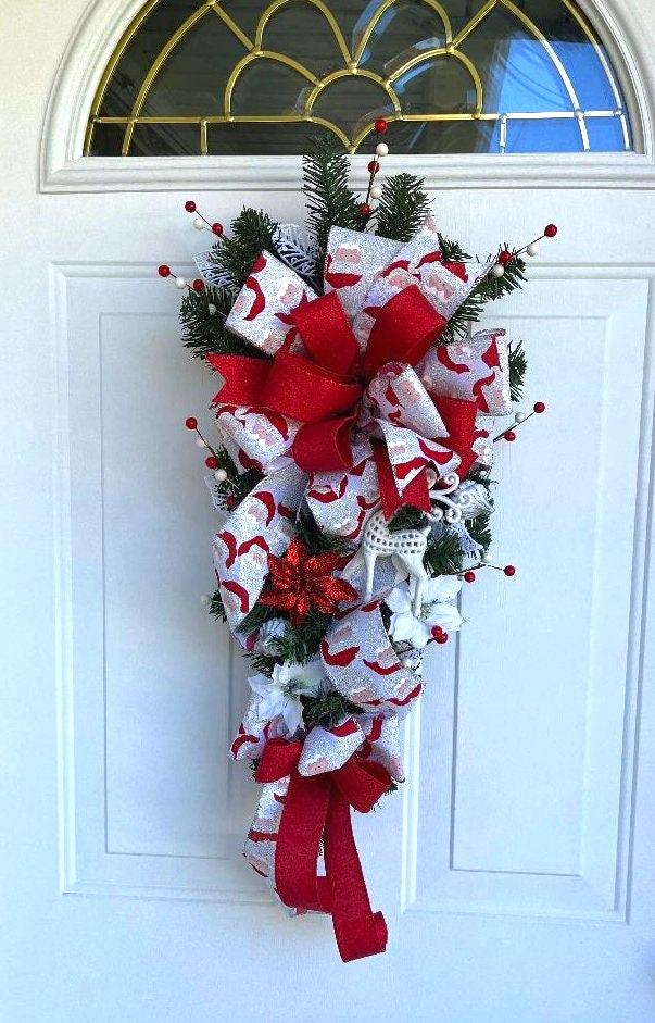 Christmas Swag – Holiday Door Decoration with Poinsettias & Reindeer