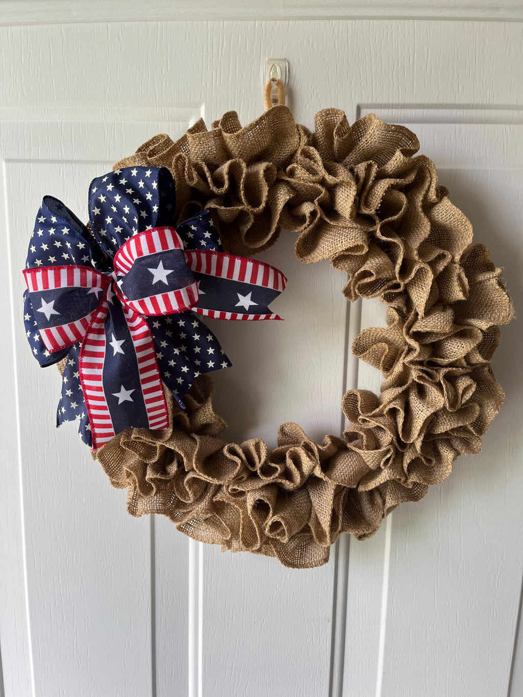 Handmade Patriotic Burlap Wreath – Red, White & Blue Front Door Decor for Memorial Day & July 4th