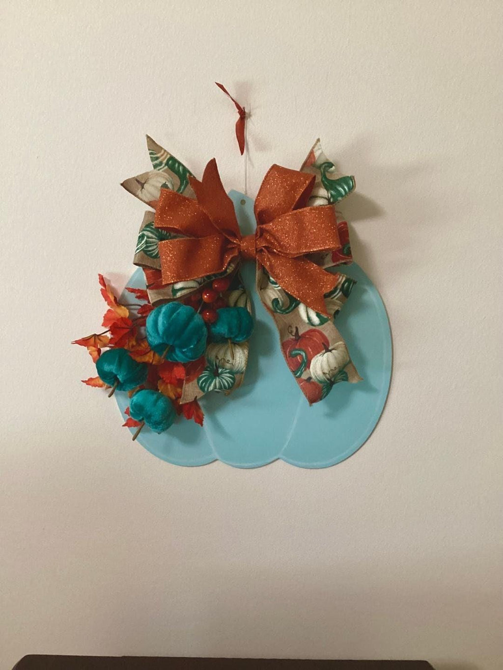 pumpkin door hanger, teal pumpkin, fall decoration