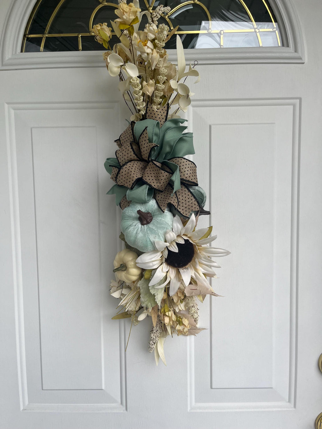 Swag for fall lantern, wreath swag, blue and beige