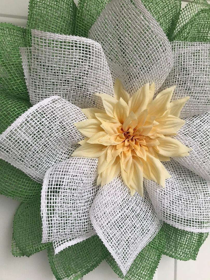 Handmade Summer Dahlia Wreath – Poly Burlap Petal Wreath for Front Door & Home Décor