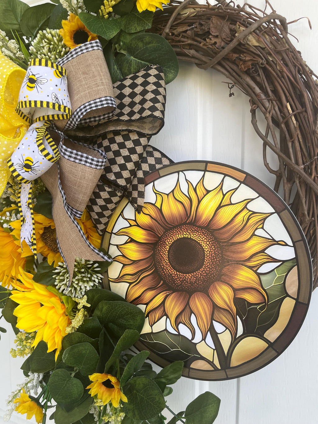 Fall sunflower wreath, Oval Grapevine, wall art