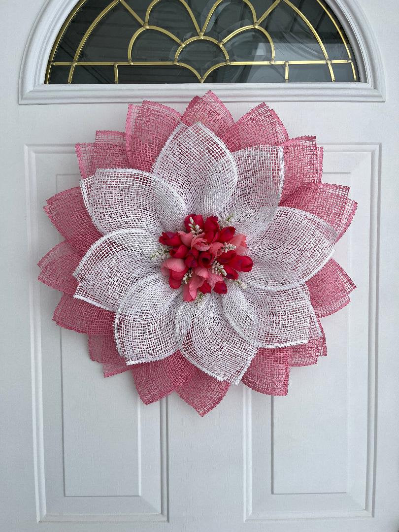 Spring Wreath – Pink Tulip Poly Burlap Petal Door Decor