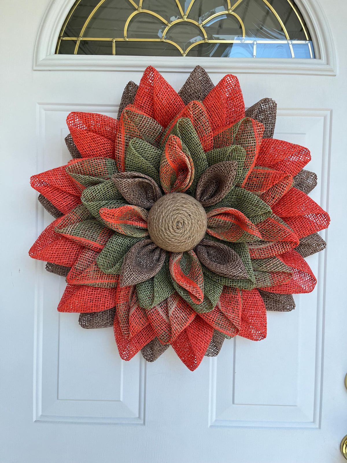 Handmade Rustic Poly Burlap Fall Wreath – Colorful Petal Design, 22 Inch Autumn Front Door Décor