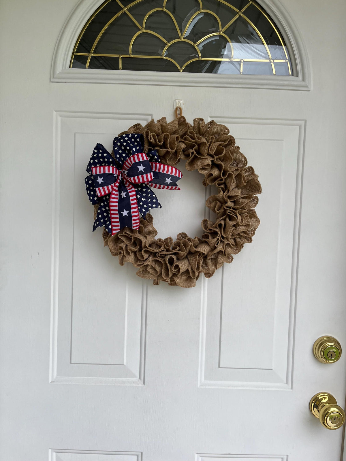 Handmade Patriotic Burlap Wreath – Red, White & Blue Front Door Decor for Memorial Day & July 4th