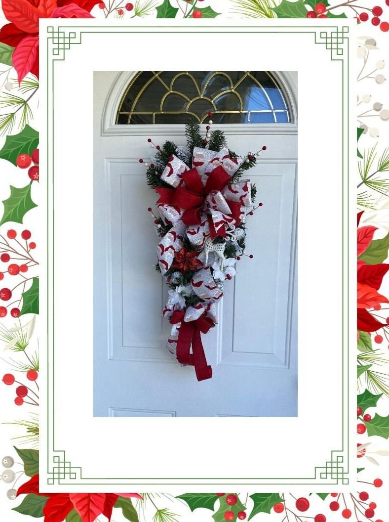 Christmas Swag – Holiday Door Decoration with Poinsettias & Reindeer