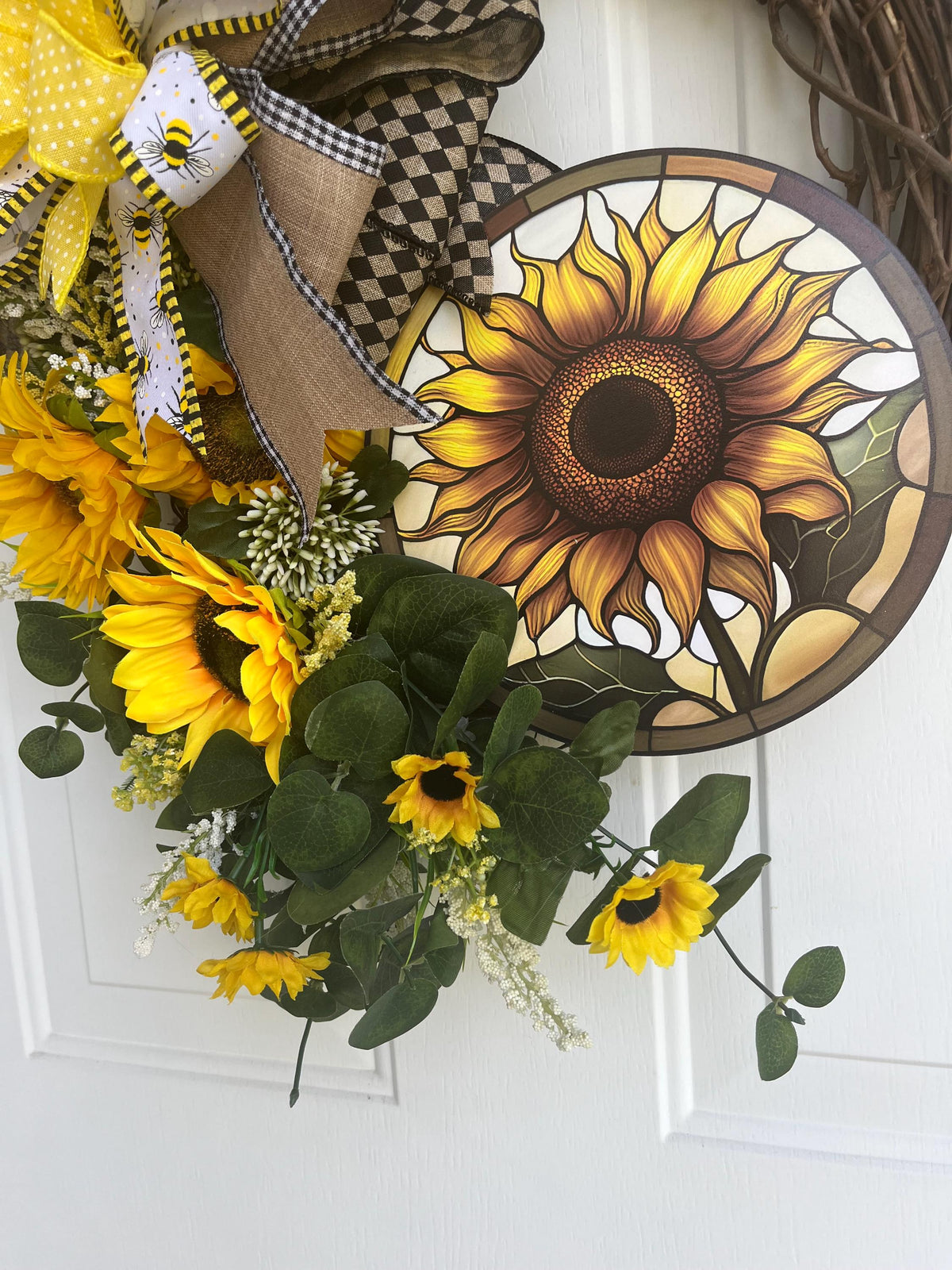Fall sunflower wreath, Oval Grapevine, wall art