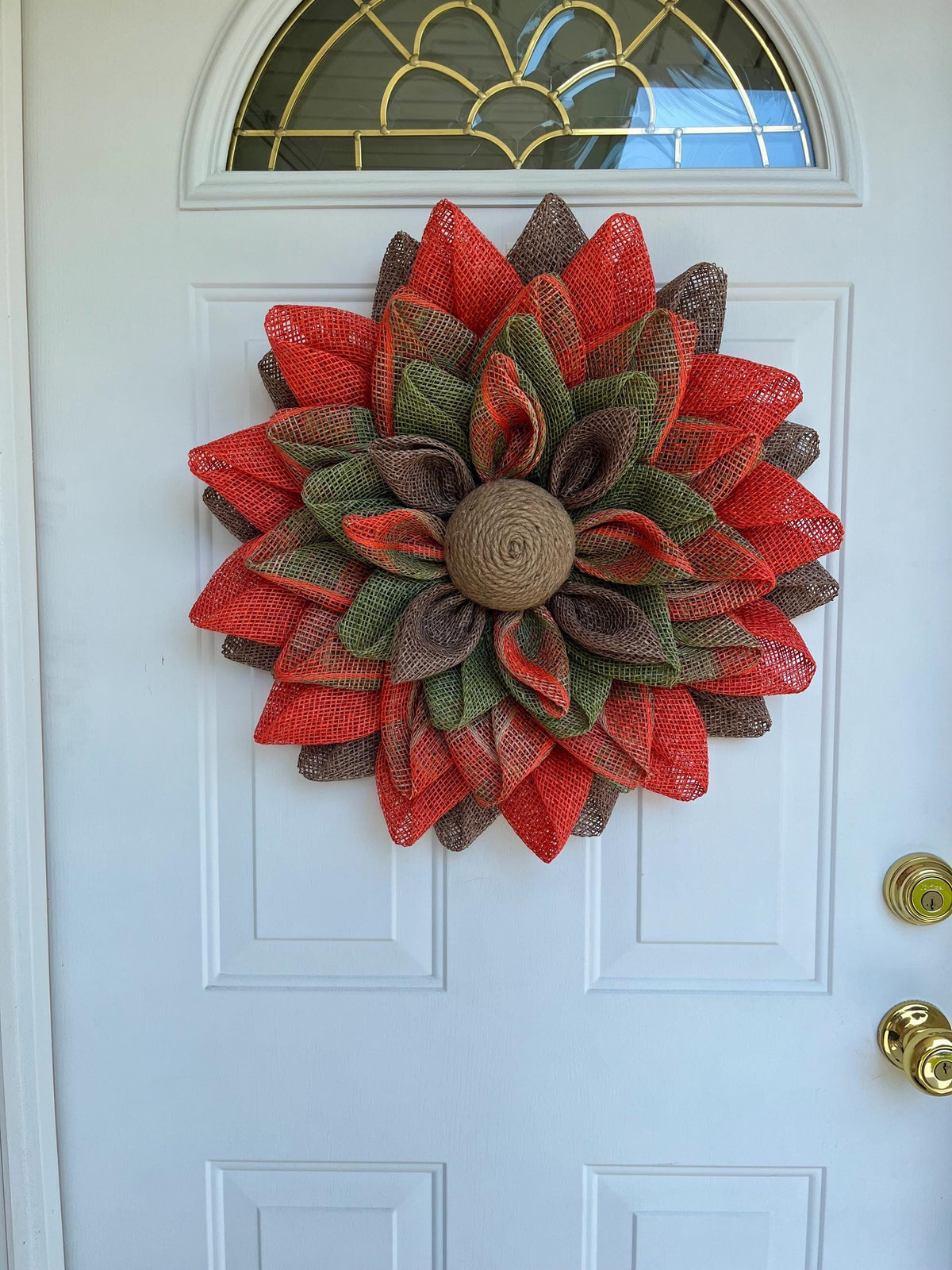 Handmade Rustic Poly Burlap Fall Wreath – Colorful Petal Design, 22 Inch Autumn Front Door Décor