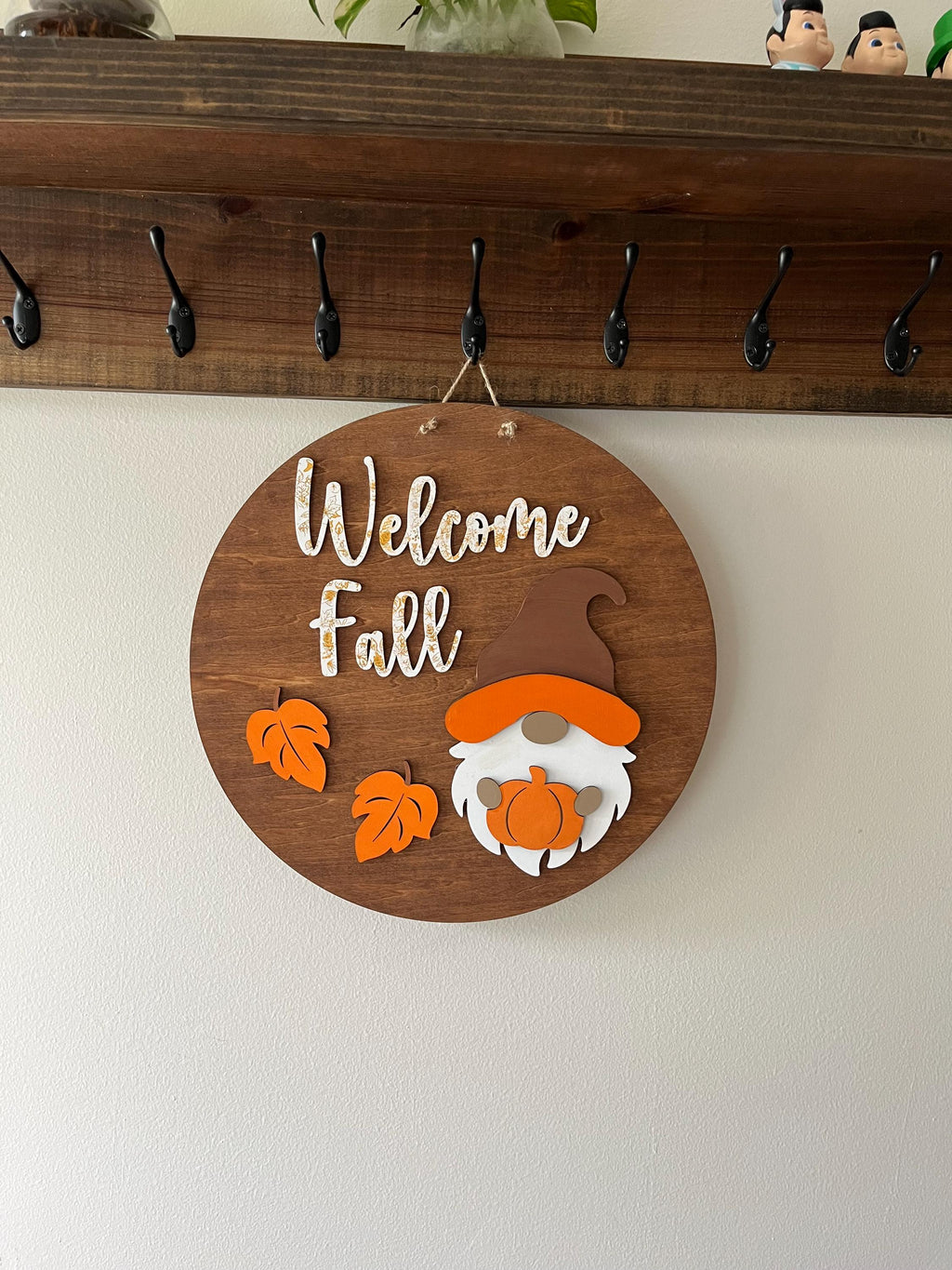 Welcome Fall Gnome Door Sign: Hand Painted Wood Autumn Decor