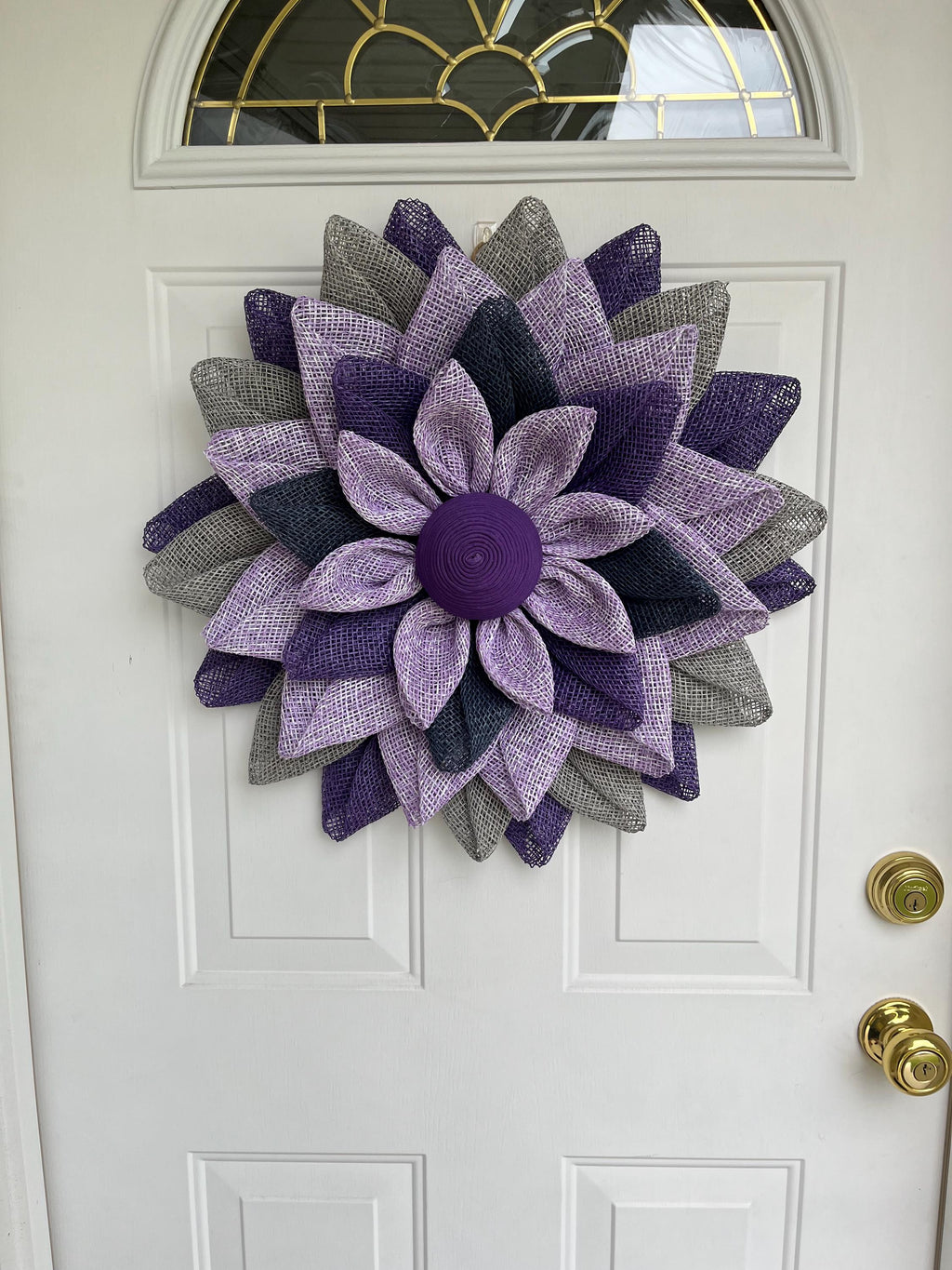 Handmade Fall Flower Petal Wreath – Purple, Violet & Gray Door Décor
