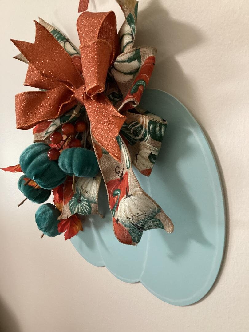 pumpkin door hanger, teal pumpkin, fall decoration