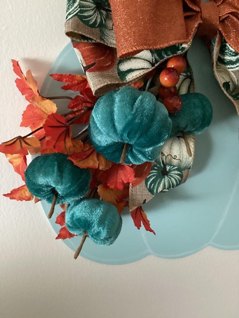pumpkin door hanger, teal pumpkin, fall decoration