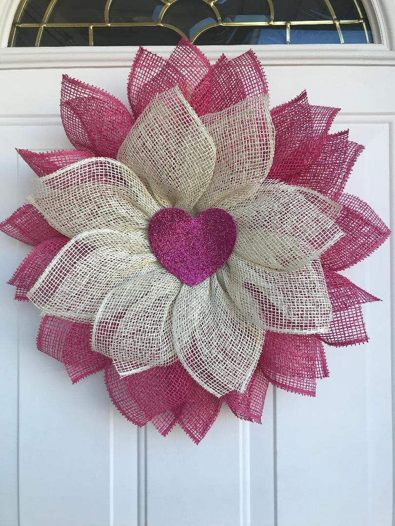 Handmade Pink & White Petal Wreath – Mother’s Day & Valentine’s Day Gift, Front Door Flower Wreath