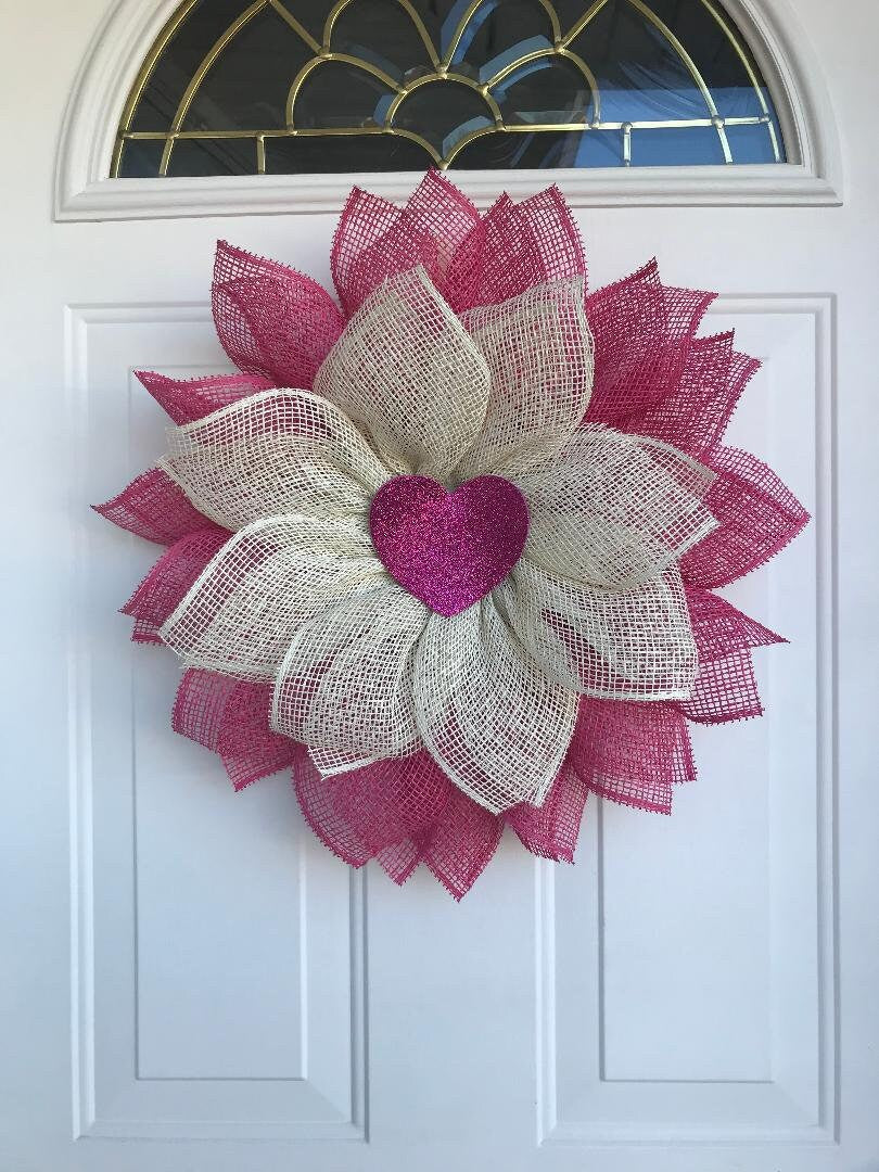Handmade Pink & White Petal Wreath – Mother’s Day & Valentine’s Day Gift, Front Door Flower Wreath