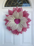 Handmade Pink & White Petal Wreath – Mother’s Day & Valentine’s Day Gift, Front Door Flower Wreath