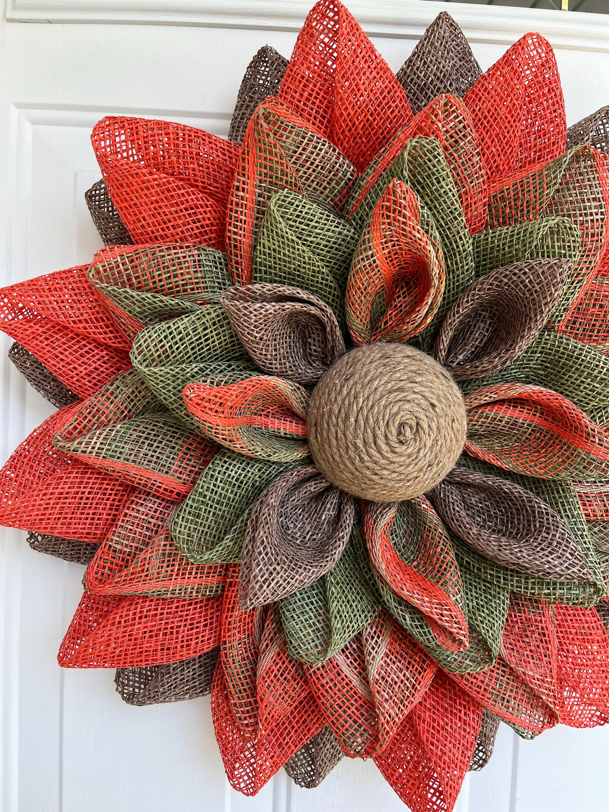 Handmade Rustic Poly Burlap Fall Wreath – Colorful Petal Design, 22 Inch Autumn Front Door Décor