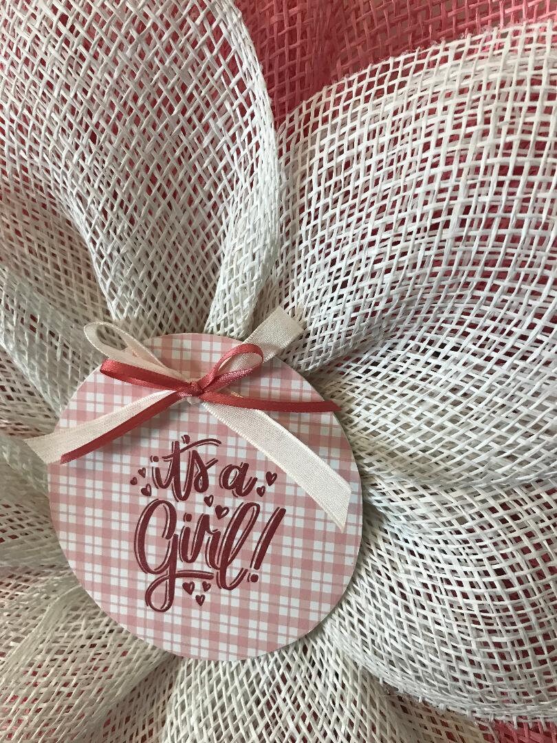Baby Girl Announcement Wreath: Pink & White Burlap Flower, Nursery Decor