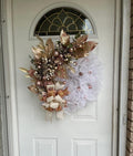 Christmas Wreath | Gold Berries, Gold Leaves & White Mesh | Holiday Door Decor