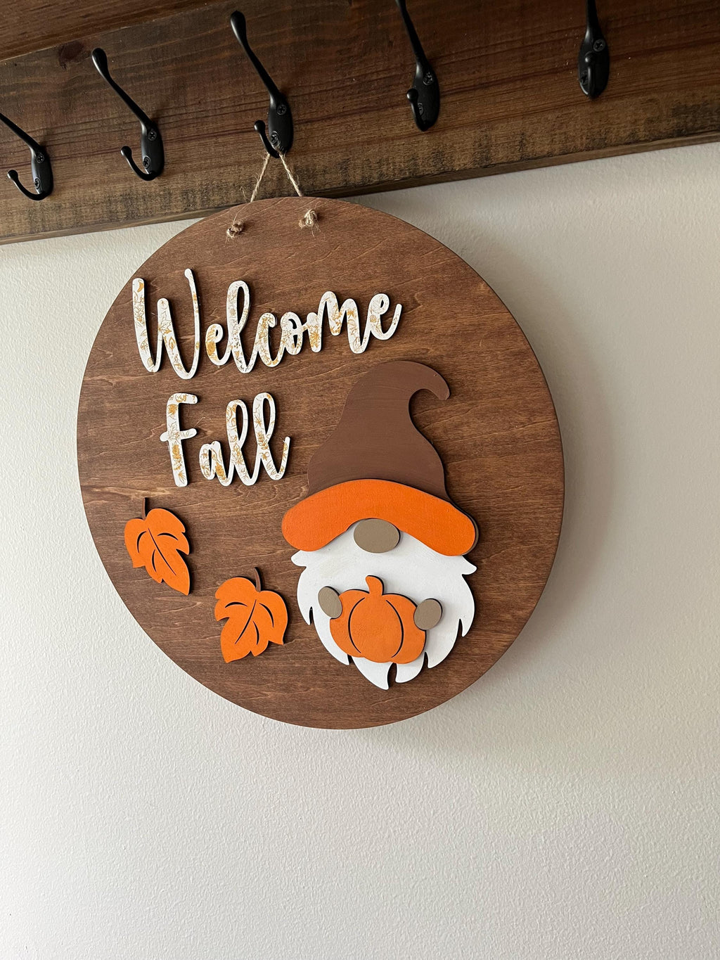 Welcome Fall Gnome Door Sign: Hand Painted Wood Autumn Decor