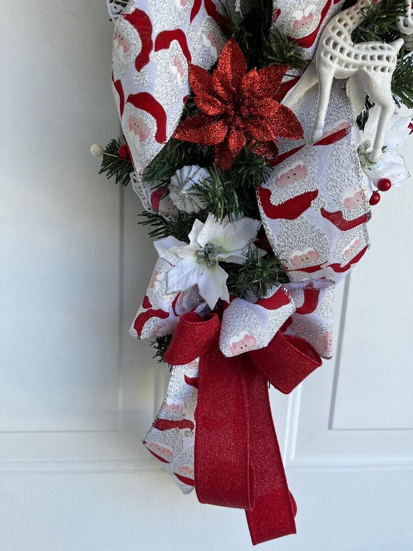 Christmas Swag – Holiday Door Decoration with Poinsettias & Reindeer