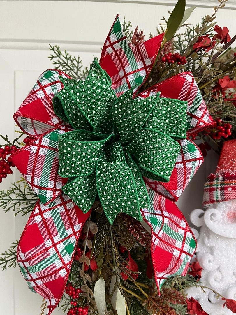 Handmade Santa Face Christmas Door Wreath – Faux Greenery, Holly Berries & Festive Bow