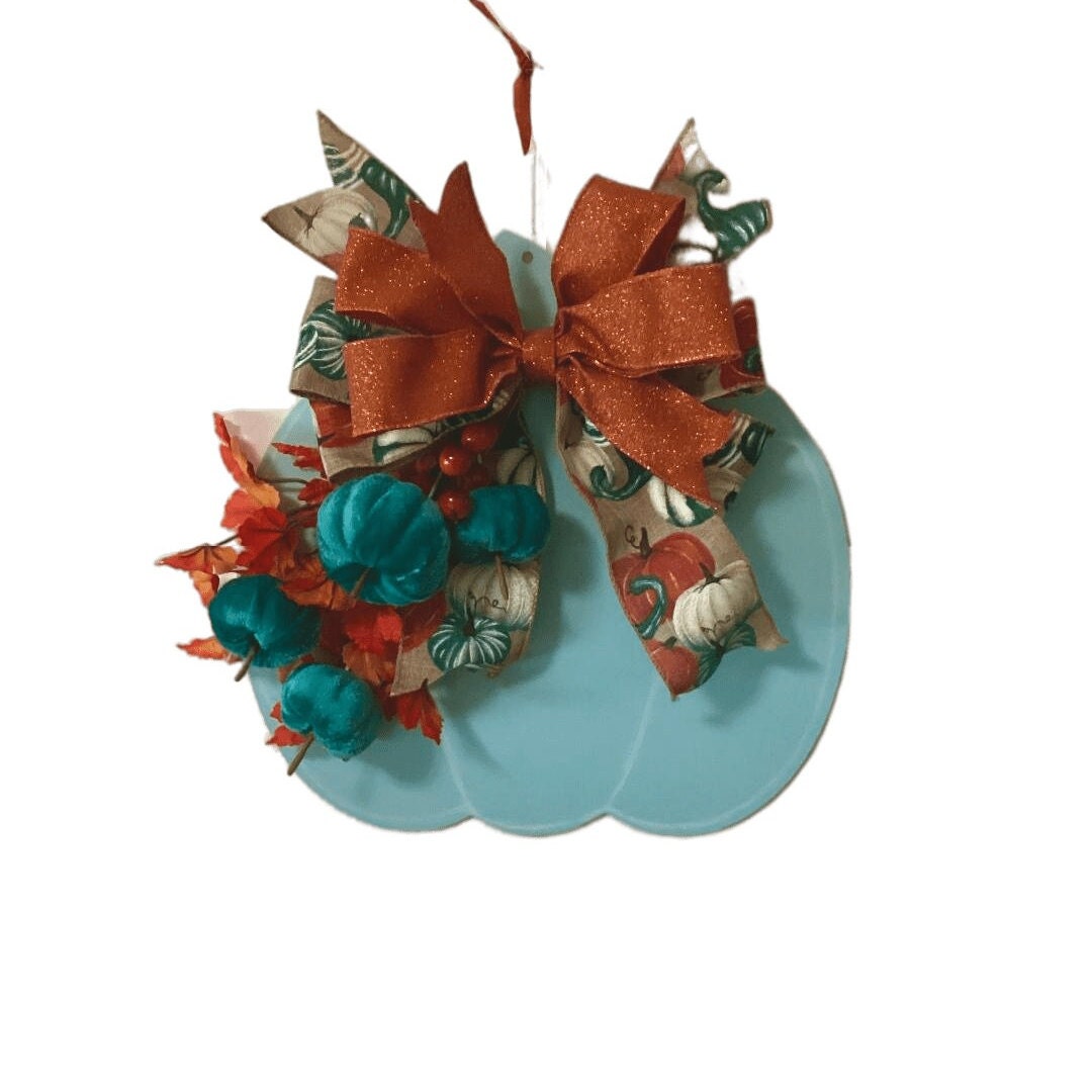 pumpkin door hanger, teal pumpkin, fall decoration