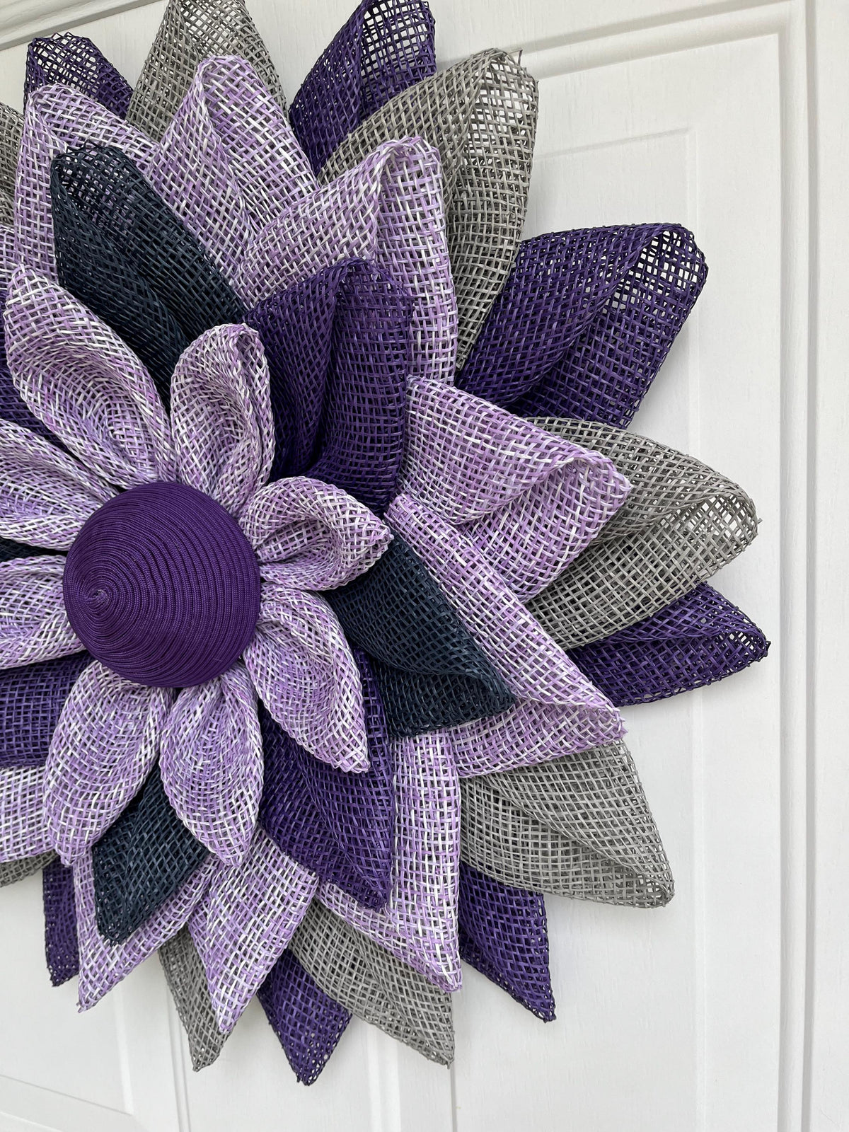 Handmade Fall Flower Petal Wreath – Purple, Violet & Gray Door Décor
