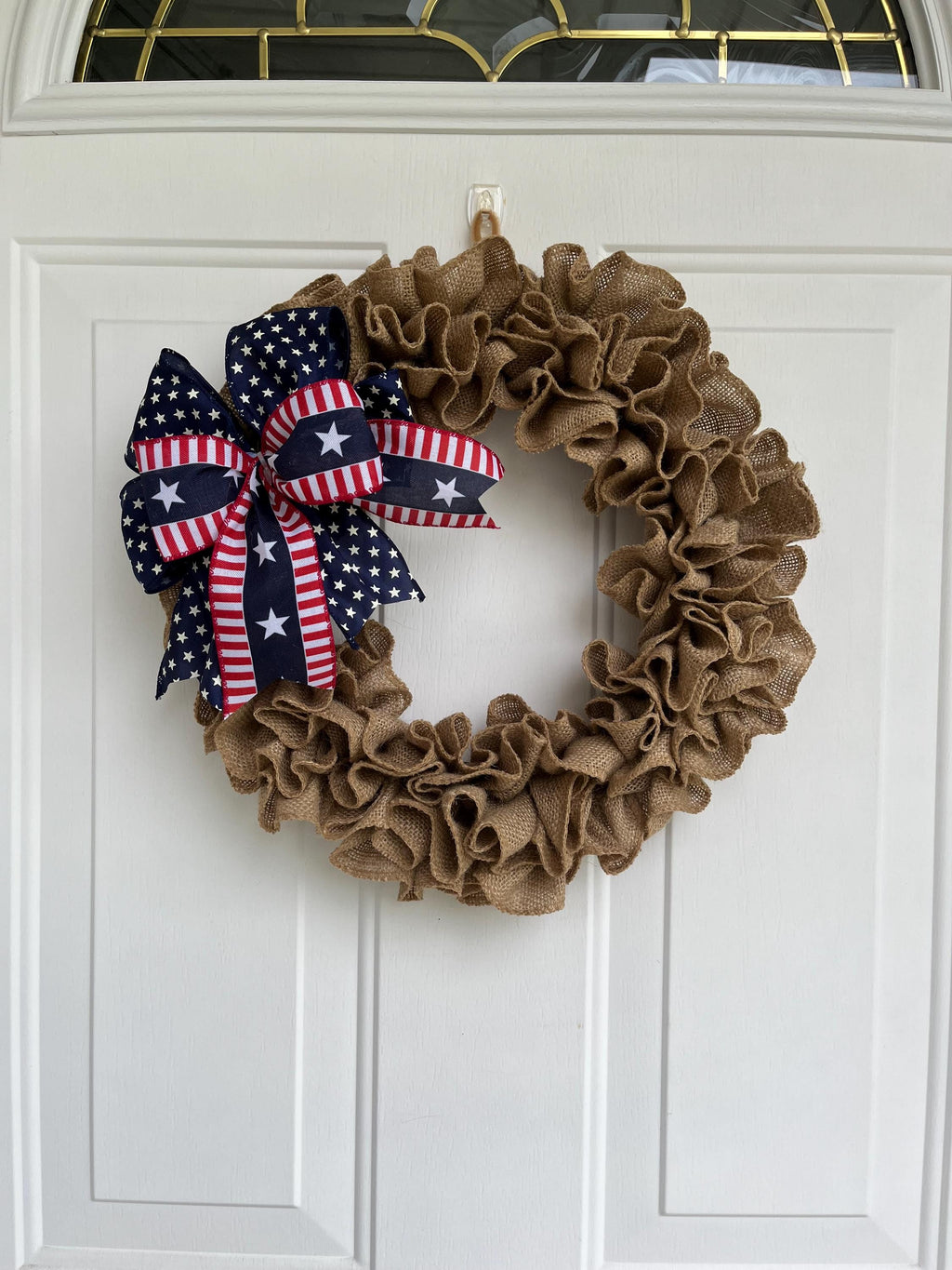 Handmade Patriotic Burlap Wreath – Red, White & Blue Front Door Decor for Memorial Day & July 4th