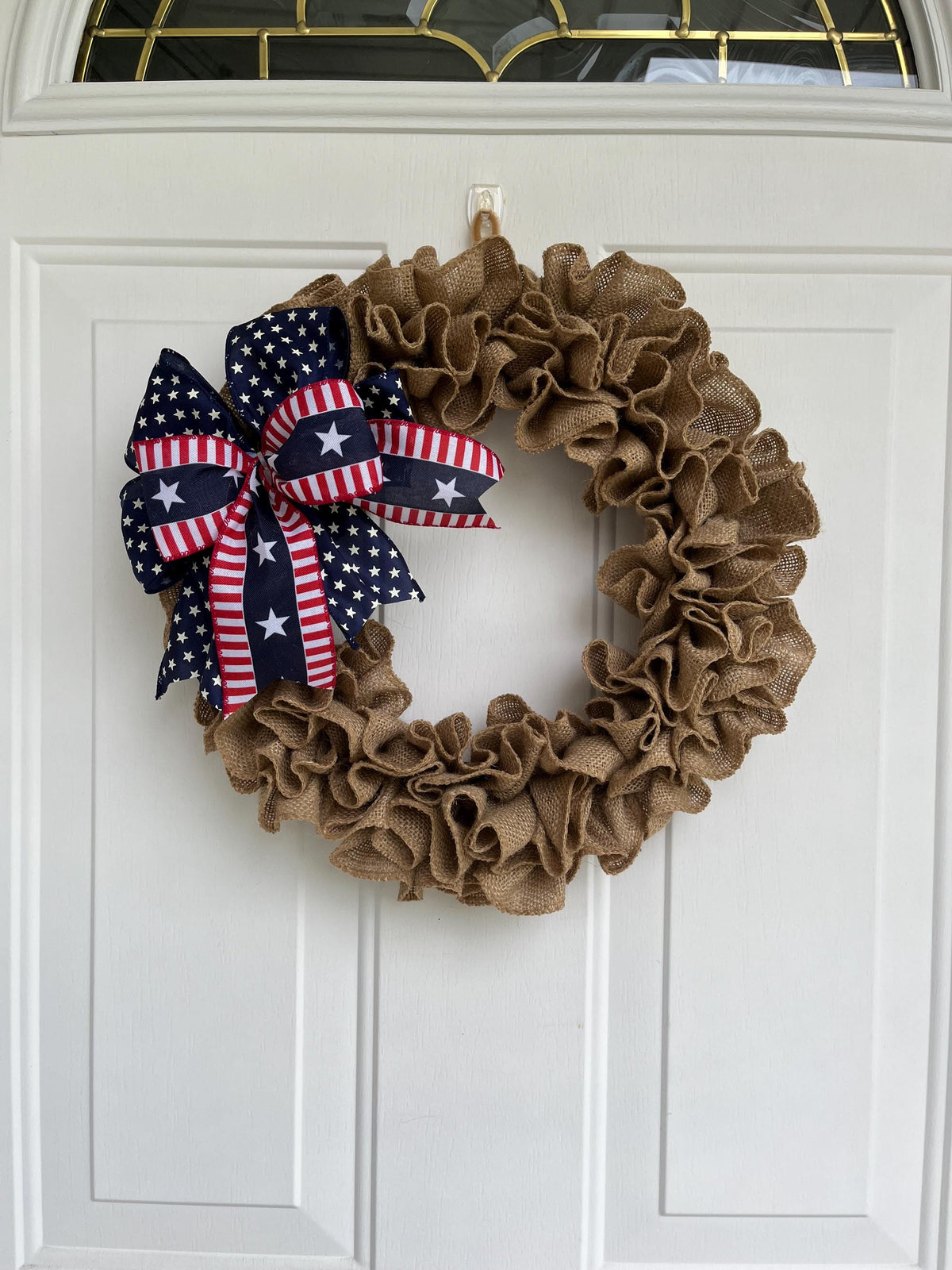 Handmade Patriotic Burlap Wreath – Red, White & Blue Front Door Decor for Memorial Day & July 4th