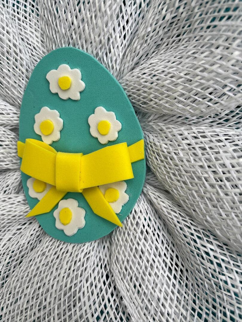Handmade Turquoise Easter Egg Petal Wreath – Poly Burlap Spring Door Décor