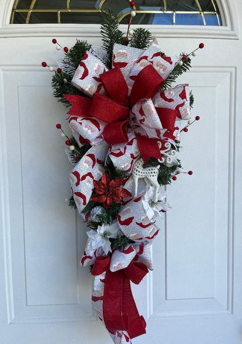 Christmas Swag – Holiday Door Decoration with Poinsettias & Reindeer