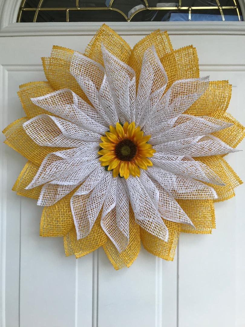 Sunflower Wreath | Yellow Burlap Petal | Summer & Fall Front Door Decor