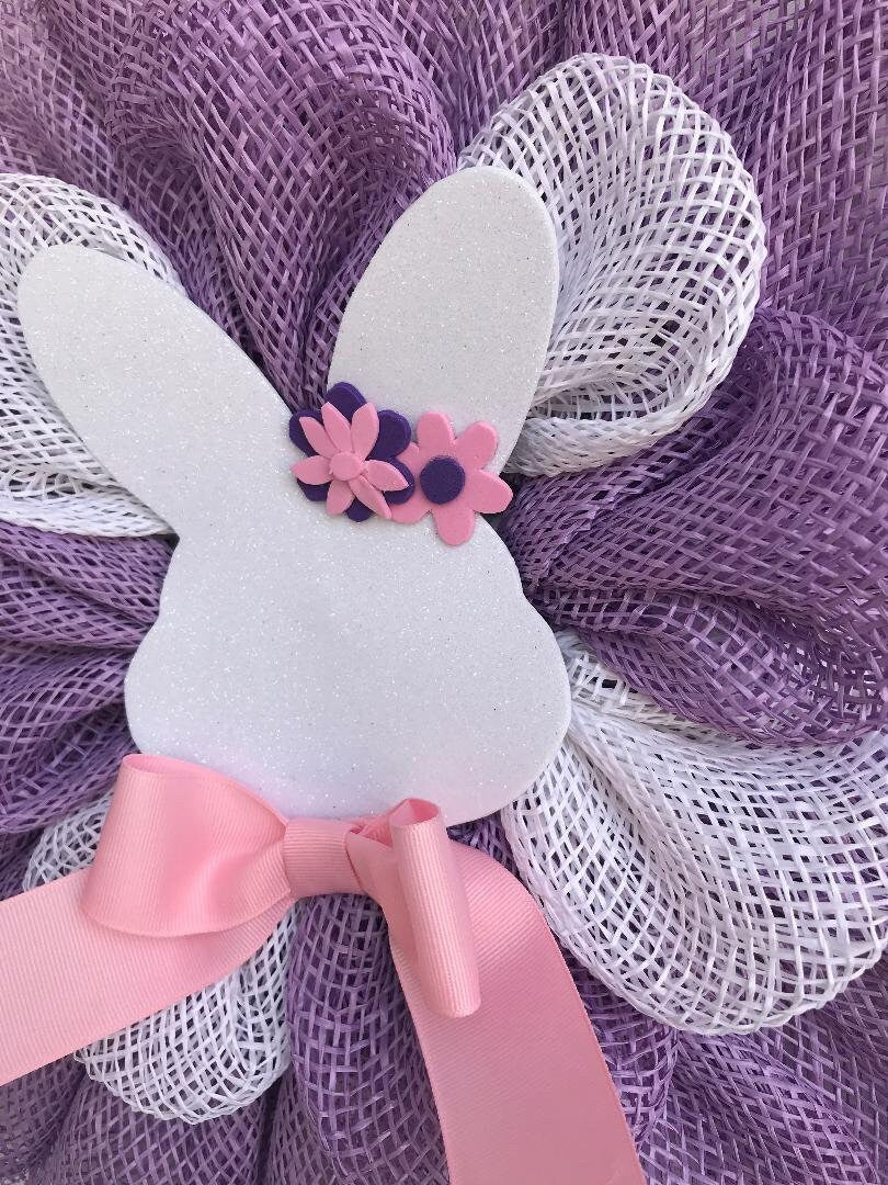 Handmade Easter Bunny Petal Wreath – Mint Green & White Burlap Door Décor