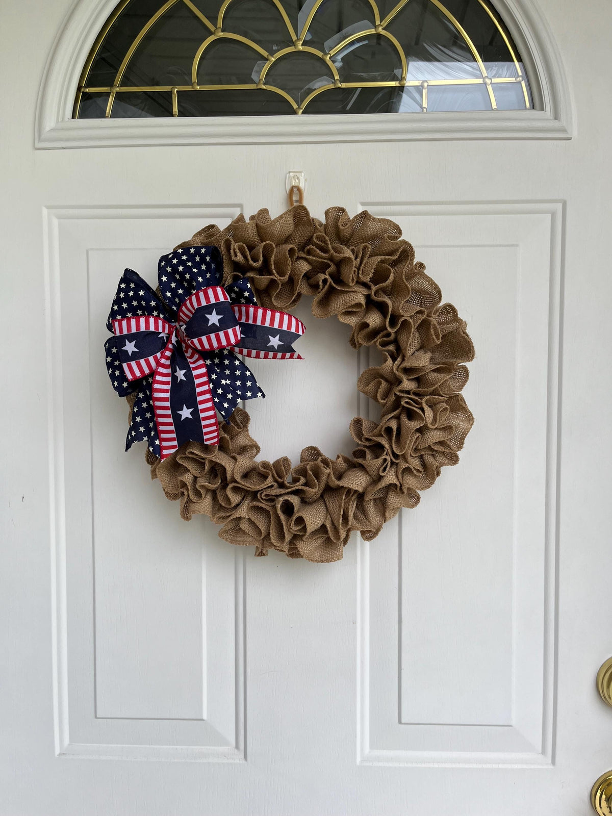 Handmade Patriotic Burlap Wreath – Red, White & Blue Front Door Decor for Memorial Day & July 4th