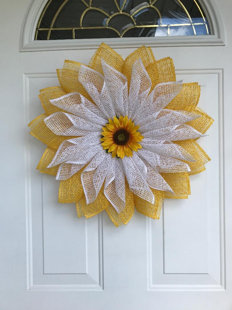 Sunflower Wreath | Yellow Burlap Petal | Summer & Fall Front Door Decor