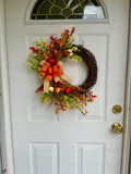 Autumn Country Wreath, Fall Harvest door decor, Handmade Grapevine wreath
