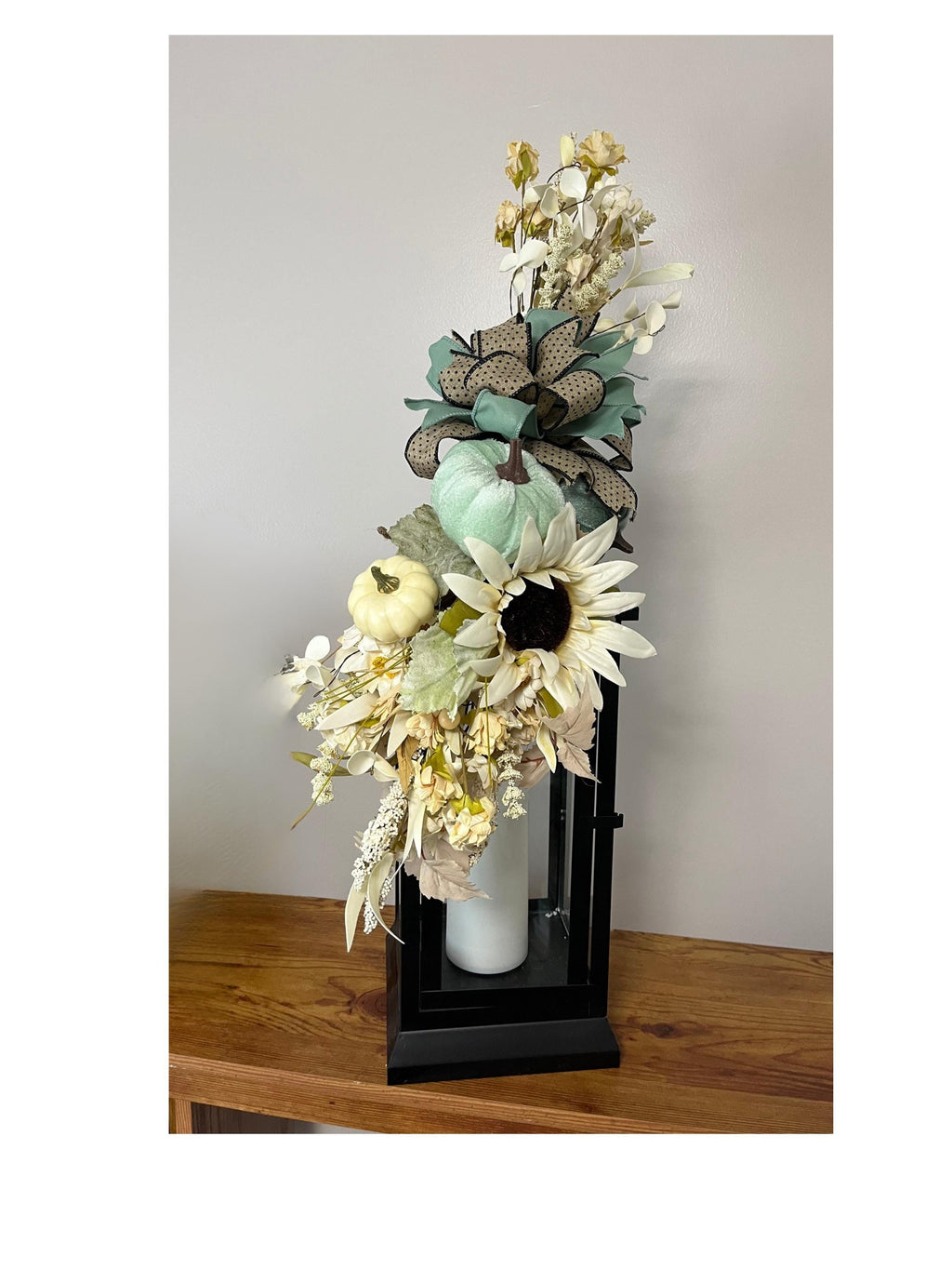 Swag for fall lantern, wreath swag, blue and beige