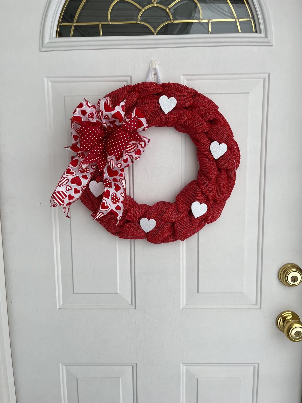 Valentine's Day Wreath – Red & White Petal Wreath with Glittery Hearts & Bow